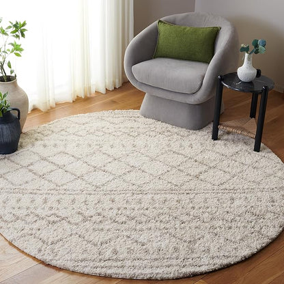 SAFAVIEH Arizona Shag Collection Area Rug - 8' Round, Ivory & Beige, Moroccan Design, Non-Shedding & Easy Care, 1.6-inch Thick Ideal for High Traffic Areas in Living Room, Bedroom (ASG741A)