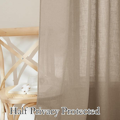 RYB HOME Natural Linen Curtains - Light Filtering Breathable Lightweight Semi Sheer 108 inches Long Vertical for Living Room Bedroom Nursery Playroom, W 60 inch x L 108 inch, Khaki, 1 Pc