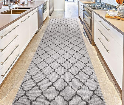 Custom Size Modern Runner Rug Carpet for Hallway Entryway Foyer Kitchen, Slip Resistant Latex Rubber Backed 31 inch Wide X Customized Length, Trellis Grey, 31 inch X 22 feet