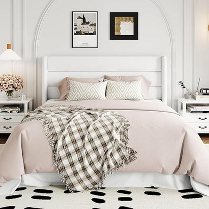 Allewie Queen Size Velvet Lift Up Storage Bed, Modern Wingback Headboard, Hydraulic Support, No Box Spring Needed, White