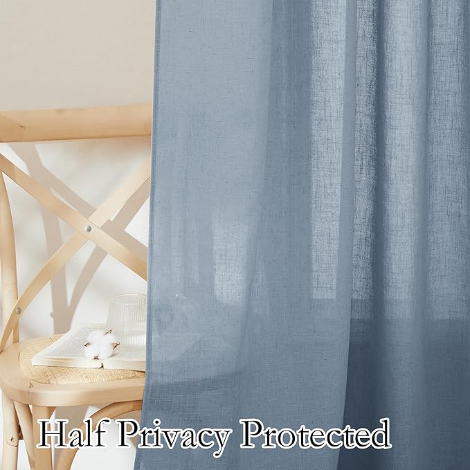 RYB HOME Sheer Curtains 84 inche Long, Dusty Blue Rod Pocket & Back Tab Light Filtering Privacy Stain Resistant Window Treatment for Hotel Bed Canopy Curtains, Length 84 by Width 52 inch, 1 Pair