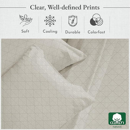 California Design Den Queen Sheet Set - 400 Thread Count Sateen, Natural 100% Cotton Sheet Set Queen Size, Deep Pocket Cooling and Durable Bedding - Taupish-Sage Crosshatch