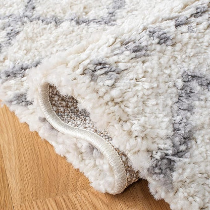 SAFAVIEH Arizona Shag Collection Area Rug - 2'3" x 16' Runner, Ivory/Grey, Geometric Design, Plush 1.6 Inch Thick Ideal for High Traffic Areas in Living Room, Bedroom, Dining (ASG741F)