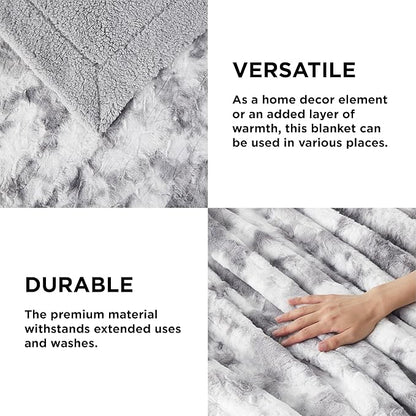 Bedsure GentleSoft Sherpa Fluffy Throw Blanket - Fleece Warm and Cozy Throw for Women Gift, Plush & Fuzzy Faux Fur Christmas Blanket for Couch, Bed Decor, Tie Dye Design, Light Grey, 50x60 Inches