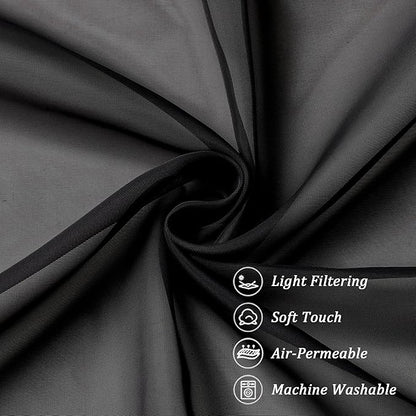 Chyhomenyc Black Sheer Curtains 84 Inch Length 2 Panels Set, Light Filtering Solid Elegant Rod Pocket Voile Window Drapes for Bedroom Living Room, Each 42Wx84L Inch, 2PCS, 7 Feet Long