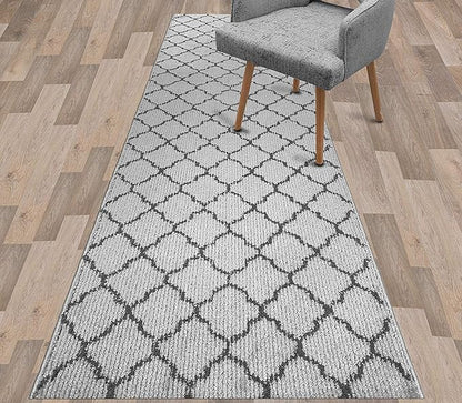 Custom Size Modern Runner Rug Carpet for Hallway Entryway Foyer Kitchen, Slip Resistant Latex Rubber Backed 31 inch Wide X Customized Length, Trellis Grey, 31 inch X 5 feet
