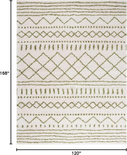 SAFAVIEH Arizona Shag Collection Area Rug - 10' x 14', Ivory & Green, Moroccan Design, Non-Shedding & Easy Care, 1.6-inch Thick, Ideal for The Living Room, Bedroom, Dining Room (ASG741Y-10)