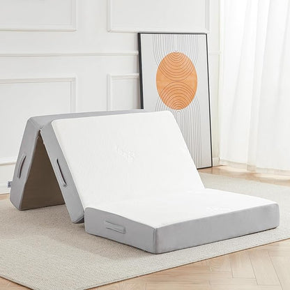 Tri-fold Folding Mattress, 6 Inch Memory Foam Guest Bed with Washable Bamboo Fabric, Breathable, Perfect for Camping & Road Trips