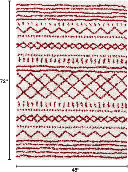SAFAVIEH Arizona Shag Collection Accent Rug - 4' x 6', Ivory & Red, Moroccan Design, Non-Shedding & Easy Care, 1.6-inch Thick Ideal for High Traffic Areas in Entryway, Living Room, Bedroom (ASG741P)