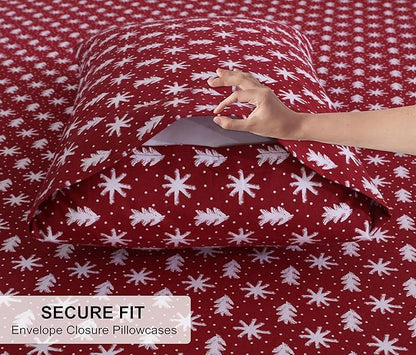 RUVANTI Flannel Sheets King Size - 100% Cotton Brushed King Size Sheets Set - Deep Pockets 16 Inches Bed Sheets - All Seasons Breathable & Extra Soft - Warm & Cozy, 4 Piece, Red Christmas