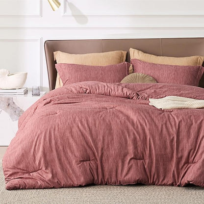 Bedsure Full Comforter Set - Pink Clay Soft Bedding for All Seasons, Cationic Dyed Bed Set, 3 Pieces, 1 Full Size Comforter (82"x86") and 2 Pillow Shams (20"x26"+2")