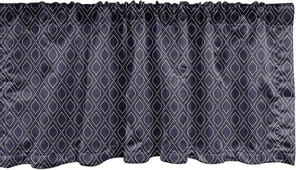 Ambesonne Navy Blue Window Valance Pack of 2, Geometric Dotted Pattern Design with Abstract Ogee Shapes Grid Ornament Tile, Rod Pocket Curtain Valances for Kitchen Bedroom, 54" X 18", Dark Blue Tan