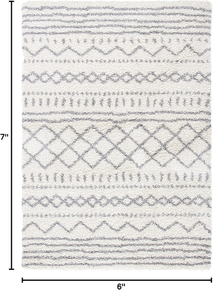 SAFAVIEH Arizona Shag Collection Area Rug - 5'1" x 7'6", Ivory & Grey, Moroccan Design, Non-Shedding & Easy Care, 1.6-inch Thick Ideal for High Traffic Areas in Living Room, Bedroom (ASG741F)