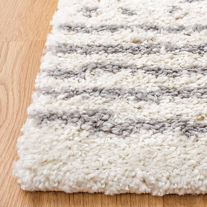 SAFAVIEH Arizona Shag Collection Area Rug - 9' x 12', Ivory & Grey, Moroccan Design, Non-Shedding & Easy Care, 1.6-inch Thick Ideal for High Traffic Areas in Living Room, Bedroom (ASG741F)