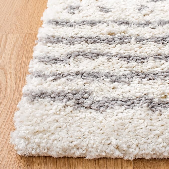 SAFAVIEH Arizona Shag Collection Area Rug - 6'7" x 9'2", Ivory & Grey, Moroccan Design, Non-Shedding & Easy Care, 1.6-inch Thick Ideal for High Traffic Areas in Living Room, Bedroom (ASG741F)