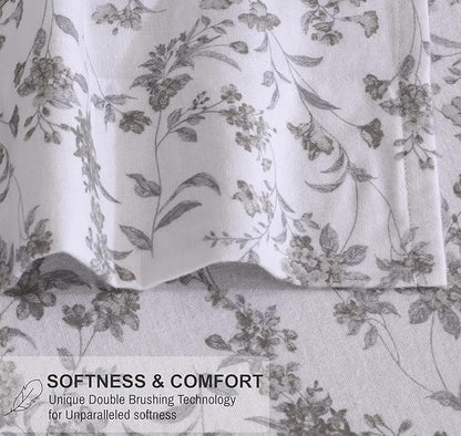 RUVANTI Flannel Sheets Full Size - 100% Cotton Double Brushed Bed Sheets Set, Deep Pockets 16 Inches, All Seasons Breathable & Extra Soft Full Sheets, Warm & Cozy, 4 Piece, Vintage Flora