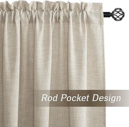 RYB HOME Natural Beige Linen Sheer Curtains 120 inches Long for Living Room and Dining Room, Weave Textured/Rod Pocket, Light Filtering Sheer Curtains and Drapes, W 52 x L 120 inches, 2 Panels Set