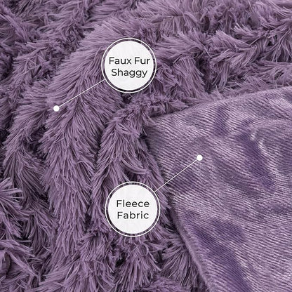 Tuddrom Decorative Extra Soft Faux Fur Blanket Queen Size 80"x90",Solid Reversible Fuzzy Fluffy Plush Fleece Comfy Microfiber Fur Blanket for Couch Sofa Bed,Patrican Purple