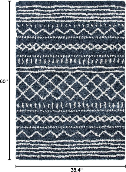 SAFAVIEH Arizona Shag Collection Accent Rug - 3'2" x 5', Slate Blue & Ivory, Design, Non-Shedding & Easy Care, 1.6-inch Thick Ideal for High Traffic Areas in Entryway, Living Room, Bedroom (ASG741L)
