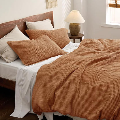Bedsure Cotton Duvet Cover Queen - 100% Cotton Waffle Weave Hazel Duvet Cover Queen Size, GentleSoft™ and Breathable Bedding Set for All Season, 3 Pieces, 90"x90"