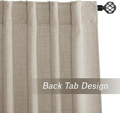 RYB HOME Natural Beige Linen Sheer Curtains 72 inches Long for Living Room and Dining Room, Back Tab/Rod Pocket, Light Filtering Sheer Curtains and Drapes, W 52 x L 72 inches, 2 Panels Set