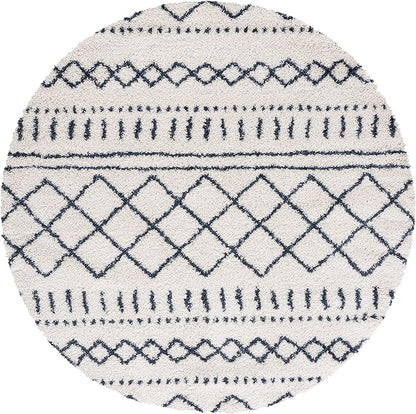 SAFAVIEH Arizona Shag Collection Area Rug - 3'2" Round, Ivory & Slate, Moroccan Design, 1.6-inch Thick, Non-Shedding, Ideal for High Traffic Areas in Living Room, Bedroom, Dining (ASG741M-3R)