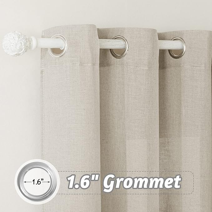 RYB HOME Natural Semi Sheer Curtains for Dining Room Bathroom, Light Filtering Linen Texture 90 inch Length Elegant Farmhouse Window Treatments, W 100 x L 90 inches, Angora, 1 Panel