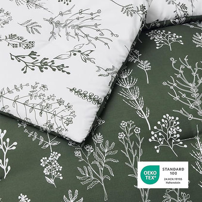 Bedsure Twin/Twin XL Comforter Set - Dark Olive Green Bed Set, 2 Pieces Cute Floral Bedding, 1 Soft Reversible Botanical Flowers Comforter and 1 Pillow Sham