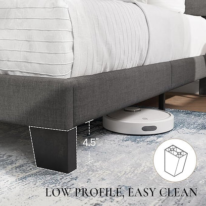 SHA CERLIN Twin Platform Bed Frame with Upholstered Fabric Headboard, Mattress Foundation with Strong Wooden Slats Support, No Box Spring Needed, Grey