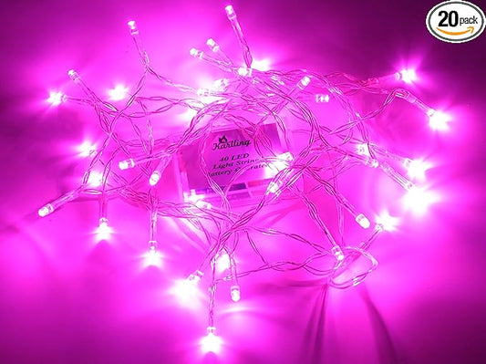 Karlling Battery Operated Pink 40 LED Fairy Light String Wedding Party Xmas Christmas Decorations(Pink,20 Pack)