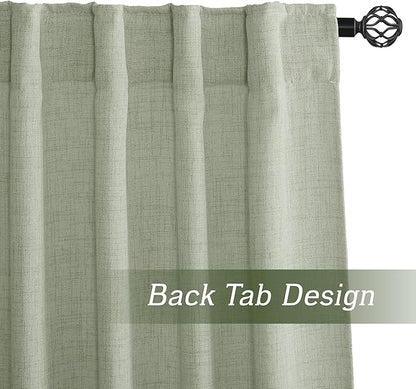 RYB HOME Linen Sheer Curtains and Drapes for Living Room and Dining Room 96 inches Length, Breathable Back Tab/Rod Pocket Semi Sheer Curtains, Sage Green, W 52 x L 96 inches, 2 Panels Set