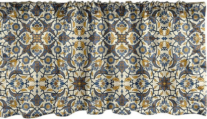 Ambesonne Turkish Pattern Window Valance, Flowers in and Traditional Style, Curtain Valance for Kitchen Bedroom Decor with Rod Pocket, 42" x 12", Earth Yellow Slate Blue