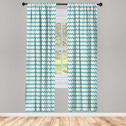 Ambesonne Teal Curtains, Horizontal Zigzag Lines Chevron Triangles Pattern Simple Classical Geometric Design, Window Treatments 2 Panel Set for Living Room Bedroom, Pair of - 28" x 84", Cream Teal