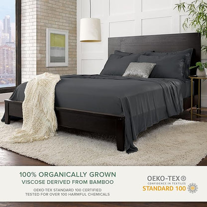 King Sheets by Pure Bamboo, Genuine 100% Organic Viscose Derived from Bamboo Bed Sheet Set, Luxuriously Soft & Cooling, Double Stitching, Lifetime Quality Promise (King, Charcoal)