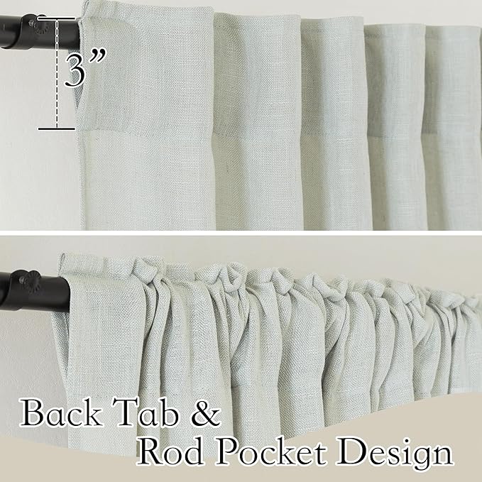 RYB HOME Flax Linen Curtains for Living Room Bedroom, Light Filtering Airy Lightweight Privacy Protected Decor for Sliding Glass Door Home Office, W 52 x L 90 inch, 2 Pcs, Sage Green