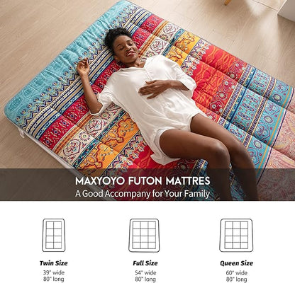 MAXYOYO Full Size Futon Floor Mattress Shikibuton Sleeping Mats for Adults, Floor Futon with High-Density Foam, Portable Mattress for Living Room, Guest Room, Bohemian A