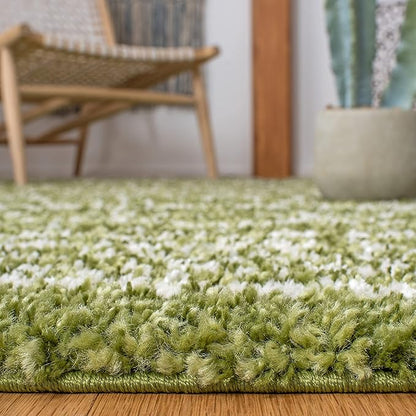 SAFAVIEH Arizona Shag Collection Runner - 2'3" x 12', Green & Ivory, Moroccan Design, Non-Shedding & Easy Care, 1.6-inch Thick, Ideal for The Living Room, Dining, Bedroom (ASG741X)