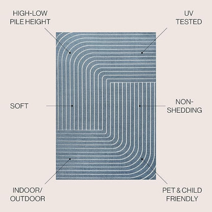 Eyely NCS101D-5 Odense High-Low Minimalist Angle Geometric Dark Blue/Cream 5 ft. x 8 ft. Indoor/Outdoor Area Rug, for Home, Backyard, Patio, Porch, Bedroom, Kitchen, Living Room