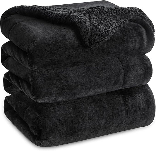 Bedsure GentleSoft Sherpa Fleece Blankets King Size for Bed - Thick and Warm Throw for Women and Men, Soft Fuzzy Plush King Blanket for Winter, Black, 108x90 Inches