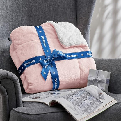 Bedsure GentleSoft Sherpa Fleece Throw Blanket Twin Size for Couch - Thick and Warm Throw for Girls and Women, Soft Fuzzy Plush Twin Blanket for Winter, Pink, 60x80 Inches