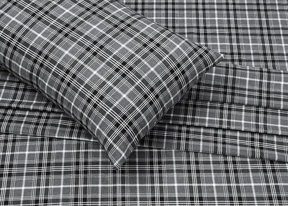 RUVANTI Flannel Sheets Full Size - 100% Cotton Double Brushed Bed Sheets Set, Deep Pockets 16 Inches, All Seasons Breathable & Extra Soft Full Sheets, Warm & Cozy, 4 Piece, Grey Plaid