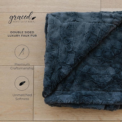 GRACED SOFT LUXURIES Charcoal Extra Large Faux Fur Throw Blanket | Ultra Soft & Fluffy 60x80 inches | Cozy, Thick Warm | Perfect for Bed, Couch, and Lounging Use for Kids & Adults