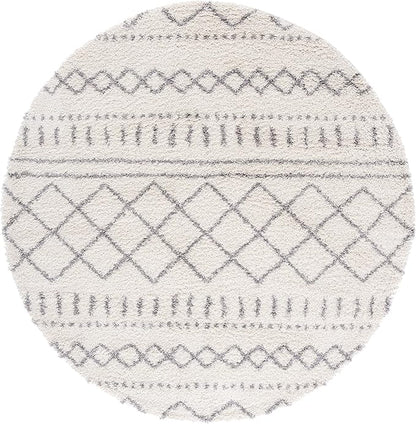 SAFAVIEH Arizona Shag Collection 6'7" Round Ivory/Grey ASG741F Moroccan Non-Shedding Entryway Foyer Living Room Bedroom Kitchen 1.2-inch Thick Area Rug