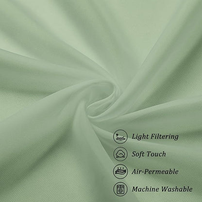 Chyhomenyc Sage Green Sheer Curtains 45 Inch Long 2 Panels, Short Voile Rod Pocket Drapes for Dinning Small Windows Bathroom Living Room Bedroom, 42Wx45L Inches