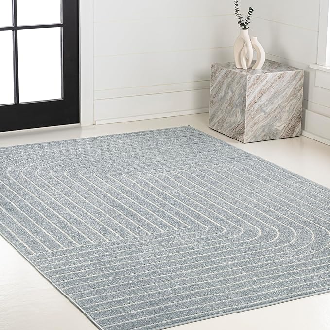 Eyely NCS101F-4 Odense High-Low Minimalist Angle Geometric Light Blue/Cream 4 ft. x 6 ft. Indoor/Outdoor Area Rug, for Home, Backyard, Patio, Porch, Bedroom, Kitchen, Living Room