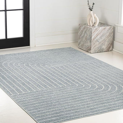 Eyely NCS101F-4 Odense High-Low Minimalist Angle Geometric Light Blue/Cream 4 ft. x 6 ft. Indoor/Outdoor Area Rug, for Home, Backyard, Patio, Porch, Bedroom, Kitchen, Living Room