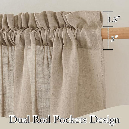RYB HOME Natural Linen Curtains 84 Inch Length, Light Filtering Home Decor 2 Panels Set for Living Room Bedroom, Vertical Soft Window Treatments for Kitchen Kids Room, Khaki, W 34 x L 84 inches