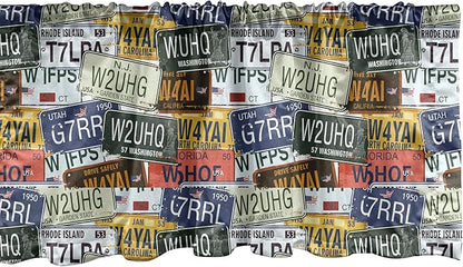 Ambesonne Vintage Window Valance, Original Retro Style License Plates Personalized Creative Travel Vacation, Curtain Valance for Kitchen Bedroom Decor with Rod Pocket, 42" x 18", Green Blue Yellow