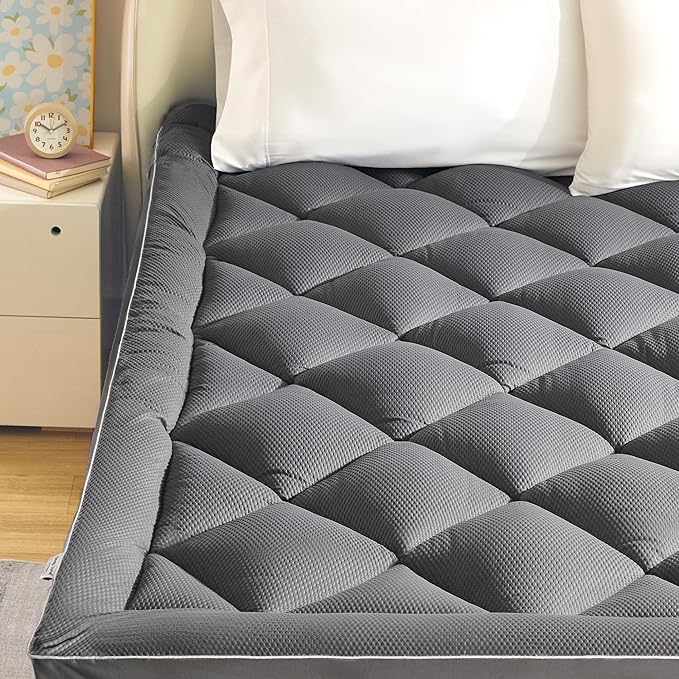 SLEEP ZONE Extra Thick Queen Mattress Topper for Back Pain, Plush Breathable Thick Mattress Pad Cover, Down Alternative Soft Bed Topper with Elastic Fitted Deep Pocket