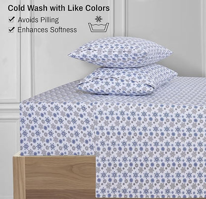 RUVANTI Flannel Sheets Full Size - 100% Cotton Double Brushed Bed Sheets Set, Deep Pockets 16 Inches, All Seasons Breathable & Extra Soft Full Sheets, Warm & Cozy, 4 Piece, Snow Flake Grey